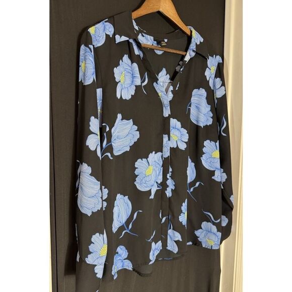 Worthington Women's Office Work Blouse Dark Floral Button‎ Up 2XP Plus Boho - Picture 1 of 7